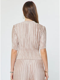 Pleated Textured Short Sleeve Knit Top Pink