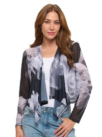 Black & White Floral Sheer Cropped Cardigan