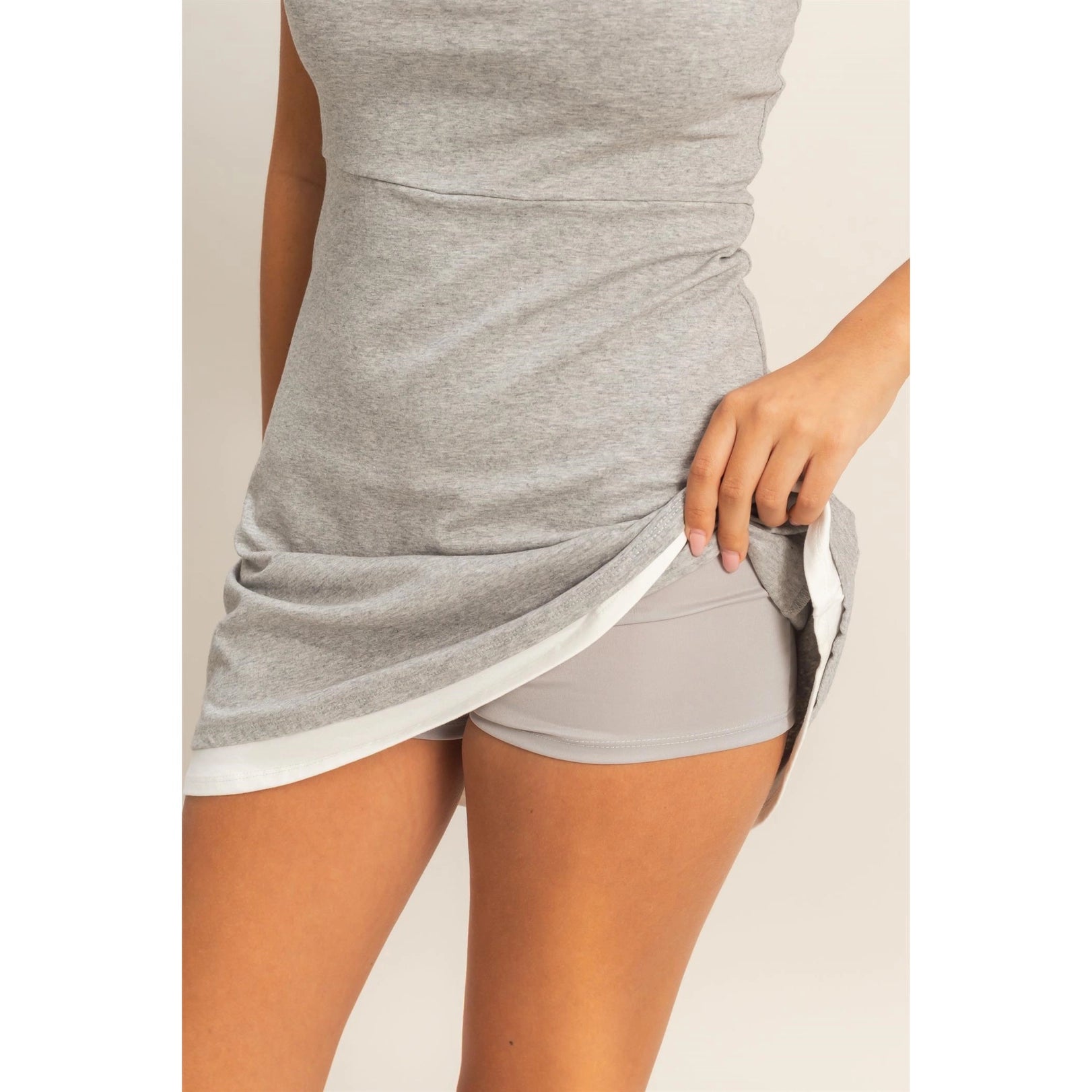Heather Gray Strappy Active Mini Dress with Built-In Shorts