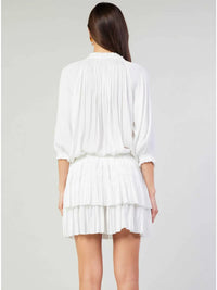Smocked Waist Ruffle Neck Pleated Dress