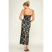 Black Lace Corset Midi Dress with Lace-Up Back