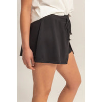 Black Lounge Skort with Drawstring Waist and Side Slit