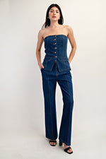 STRETCH DENIM HIGH WAIST FLARE PANTS