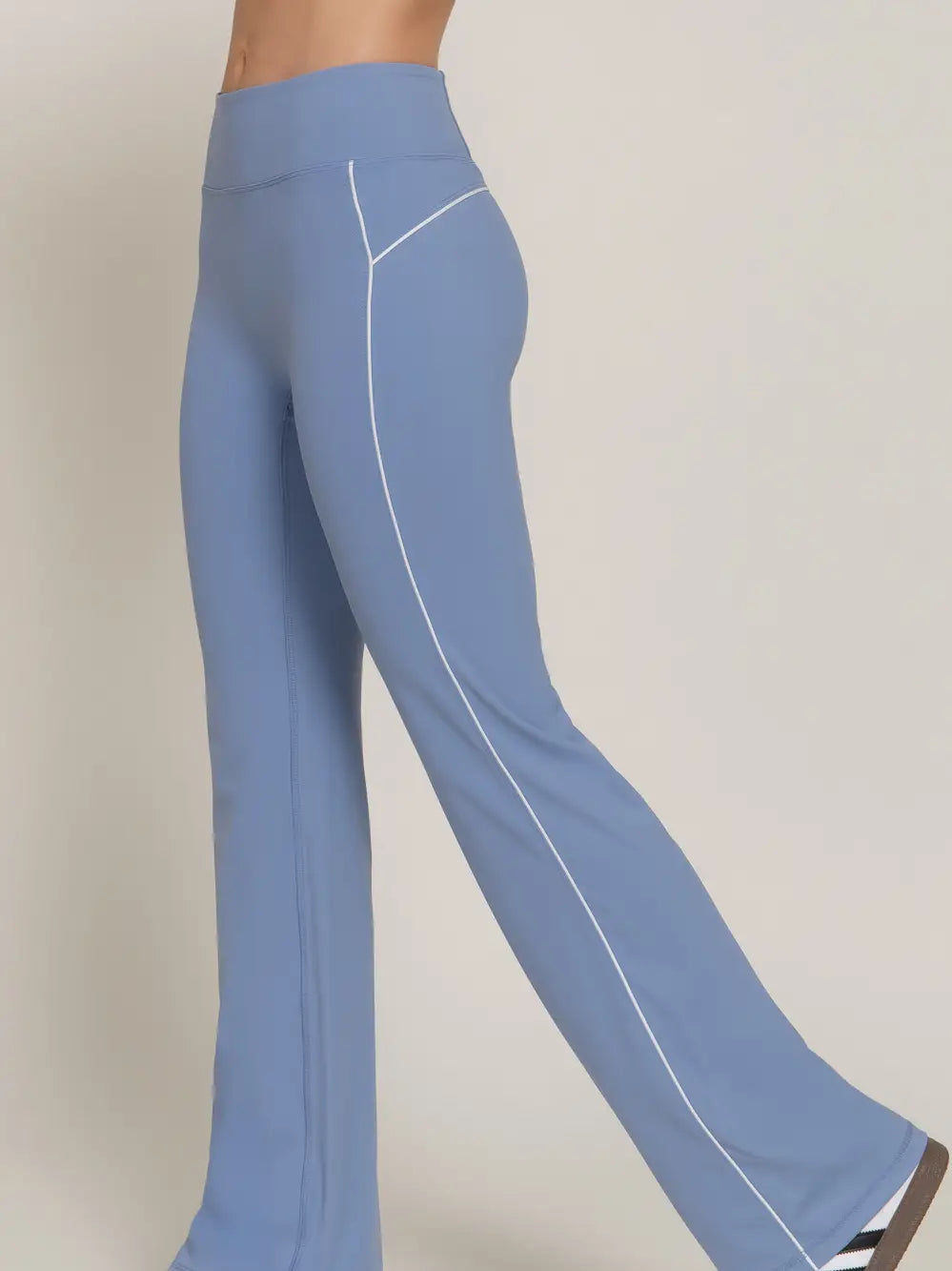 Blue High-Waisted Contrast Trim Flare Leg Active Pants