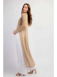 Gold Sheer Knit Longline Open Front Cardigan