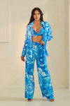 Blue Tie-Dye 3-Piece Wide-Leg Pant Set