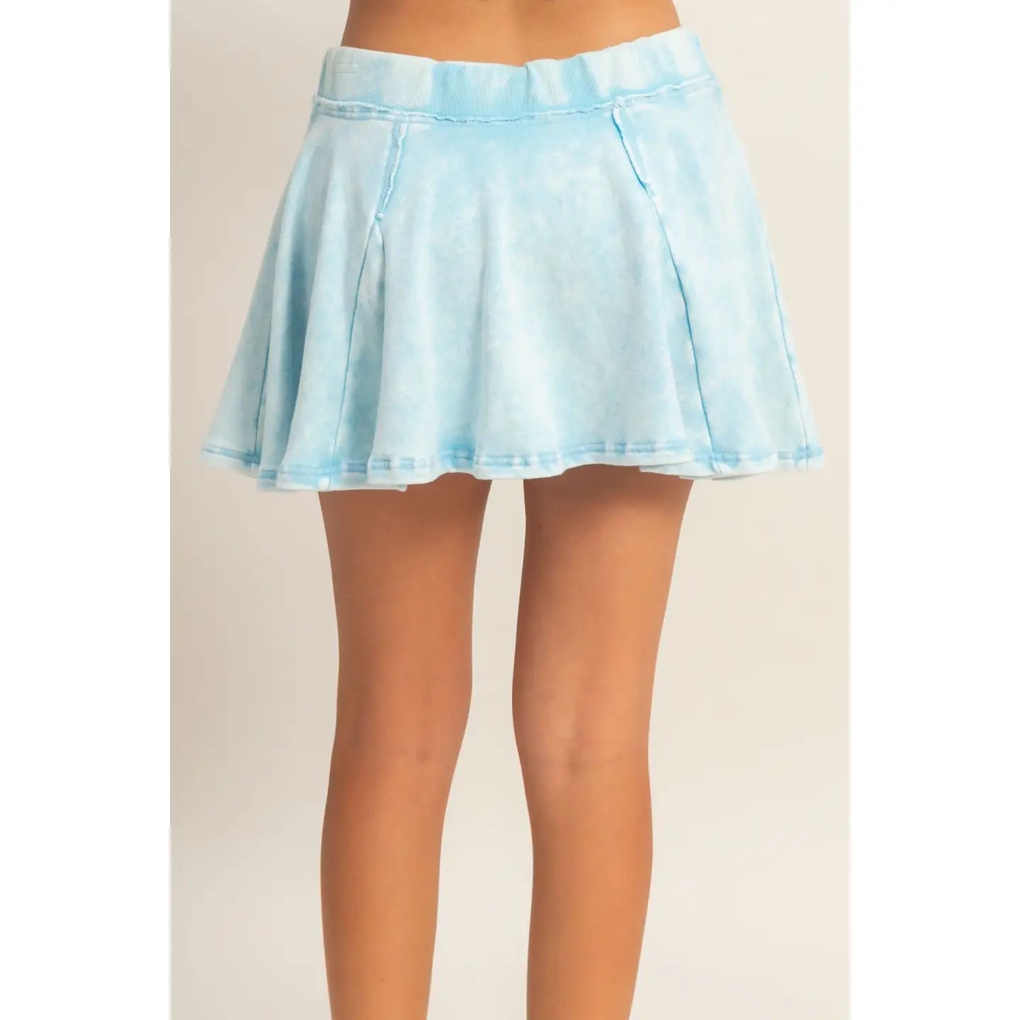 Light Blue Washed Lounge Skort with Drawstring Waist