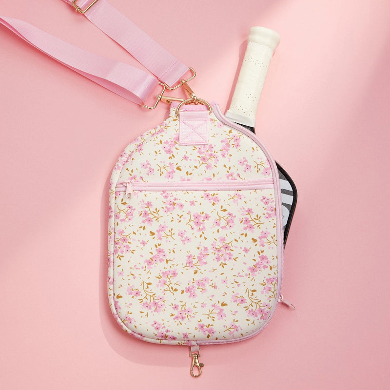 Pink Floral Tennis Racket Bag with Adjustable Strap