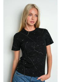 Black Galaxy Speckled Short Sleeve Crew Neck Tee