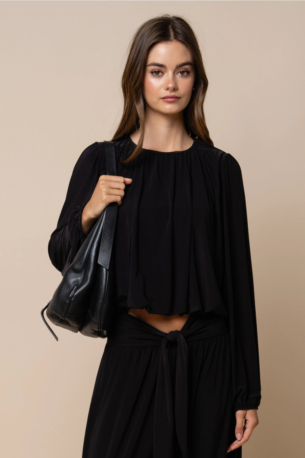 Bubble Hem Long Sleeve Top