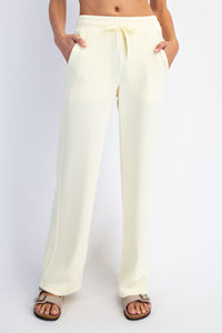 Butter Yellow Wide Leg Drawstring Lounge Pants
