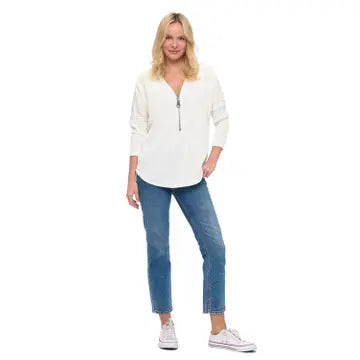 White Zip Neck Relaxed Fit Everyday Blouse