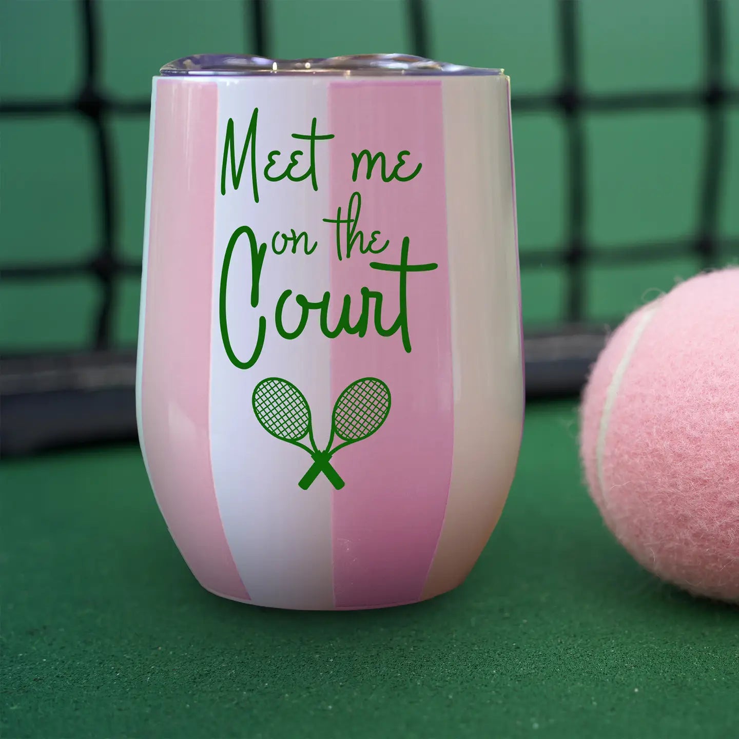 Pink Striped "Meet Me on the Court" Insulated Tumbler
