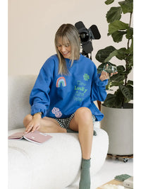 Blue Graphic Crewneck Sweatshirt with Lucky Charm Print
