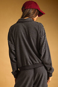 Striped Towel Fabric Pants & Half Zip Pullover