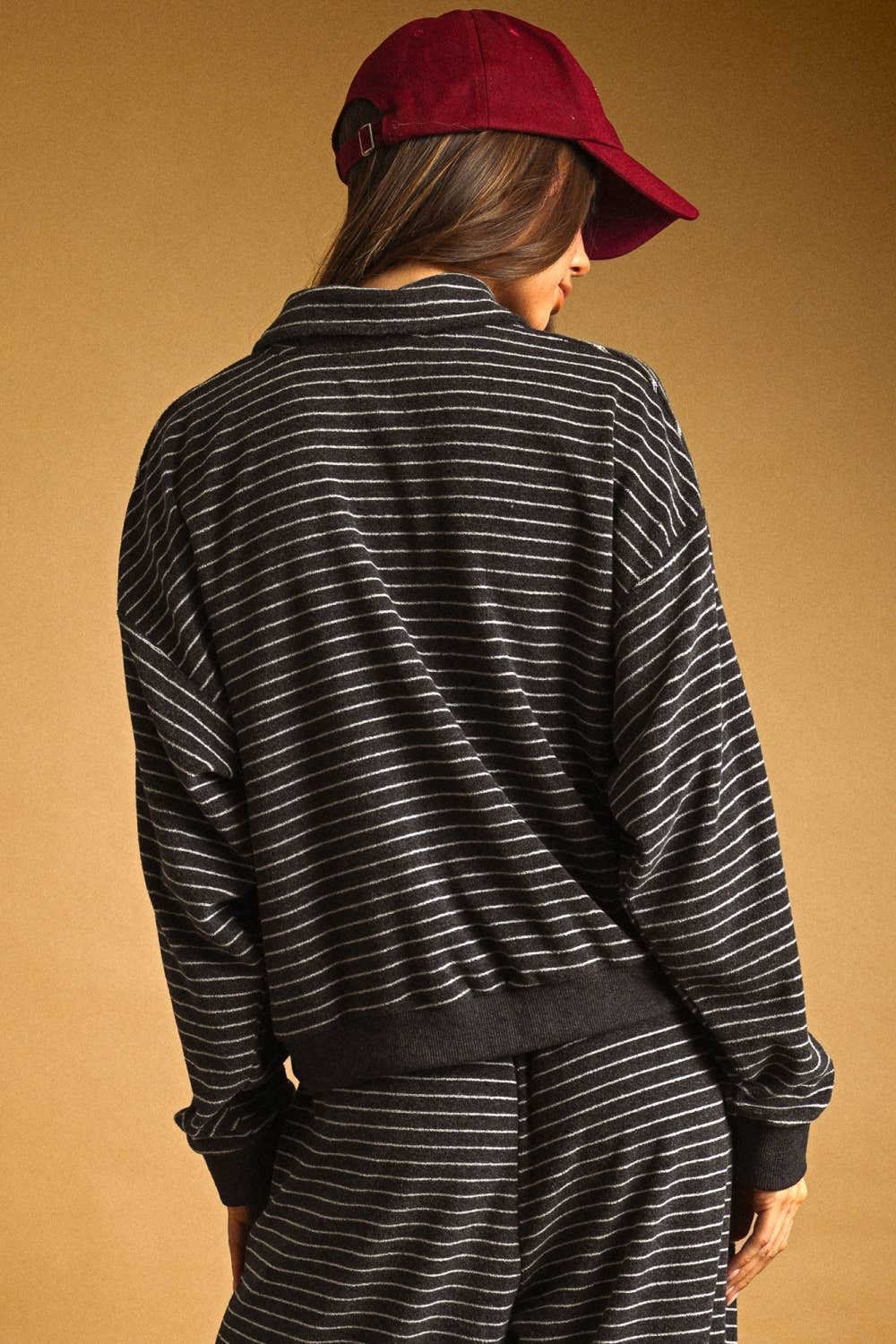 Striped Towel Fabric Pants & Half Zip Pullover