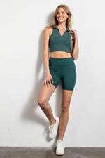 BUTTER COLLARED CROPPED SPORTS TANK WITH V-NECK