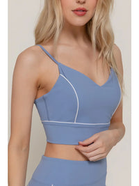 Blue Contrast Trim Strappy Sports Bra Crop Top