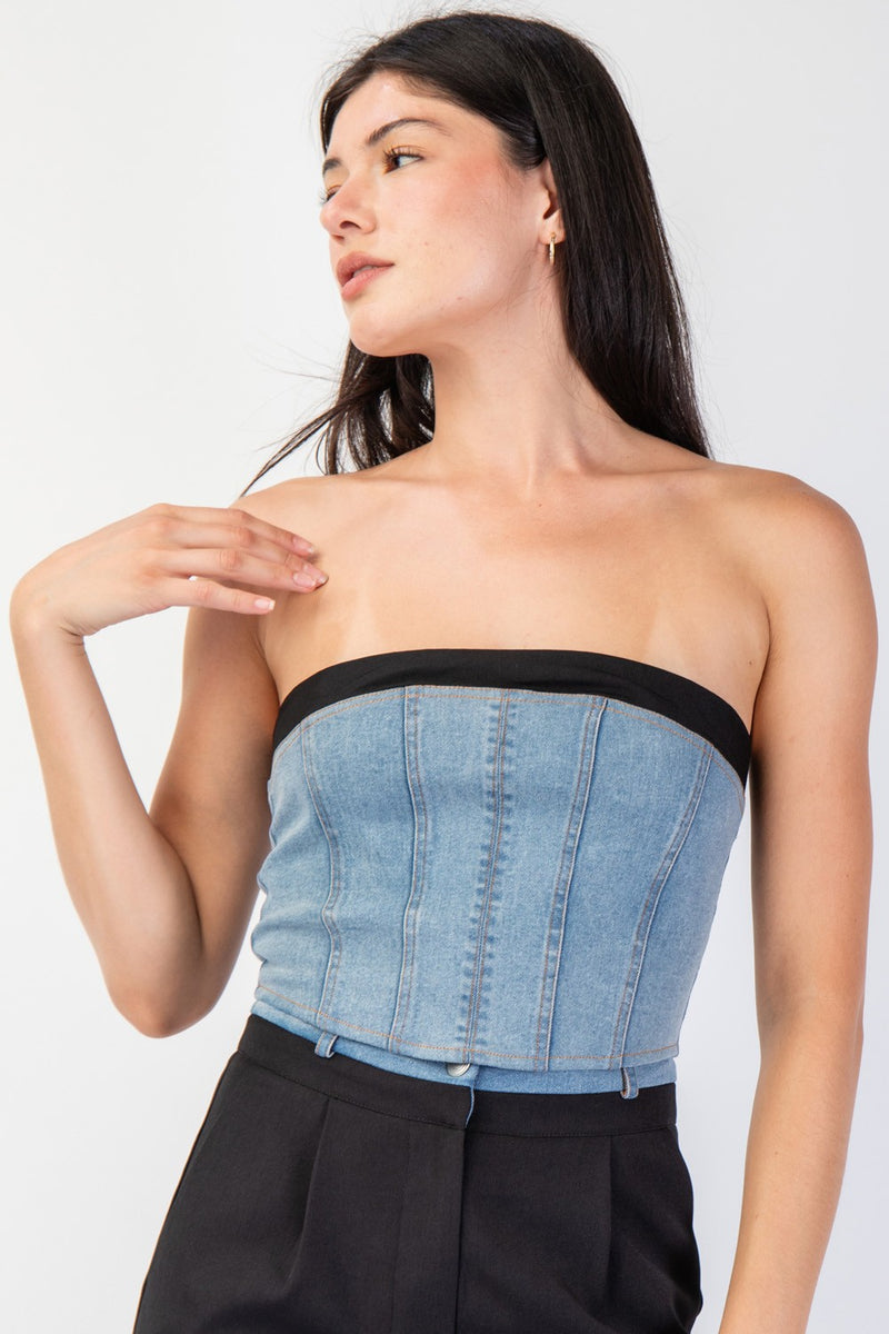 CORSET TUBE TOP WITH CONTRAST BAND