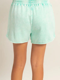 Green Drawstring Lounge Shorts with Curved Hem