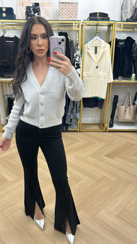 Fuzzy Button Up Crystal Cardigan
