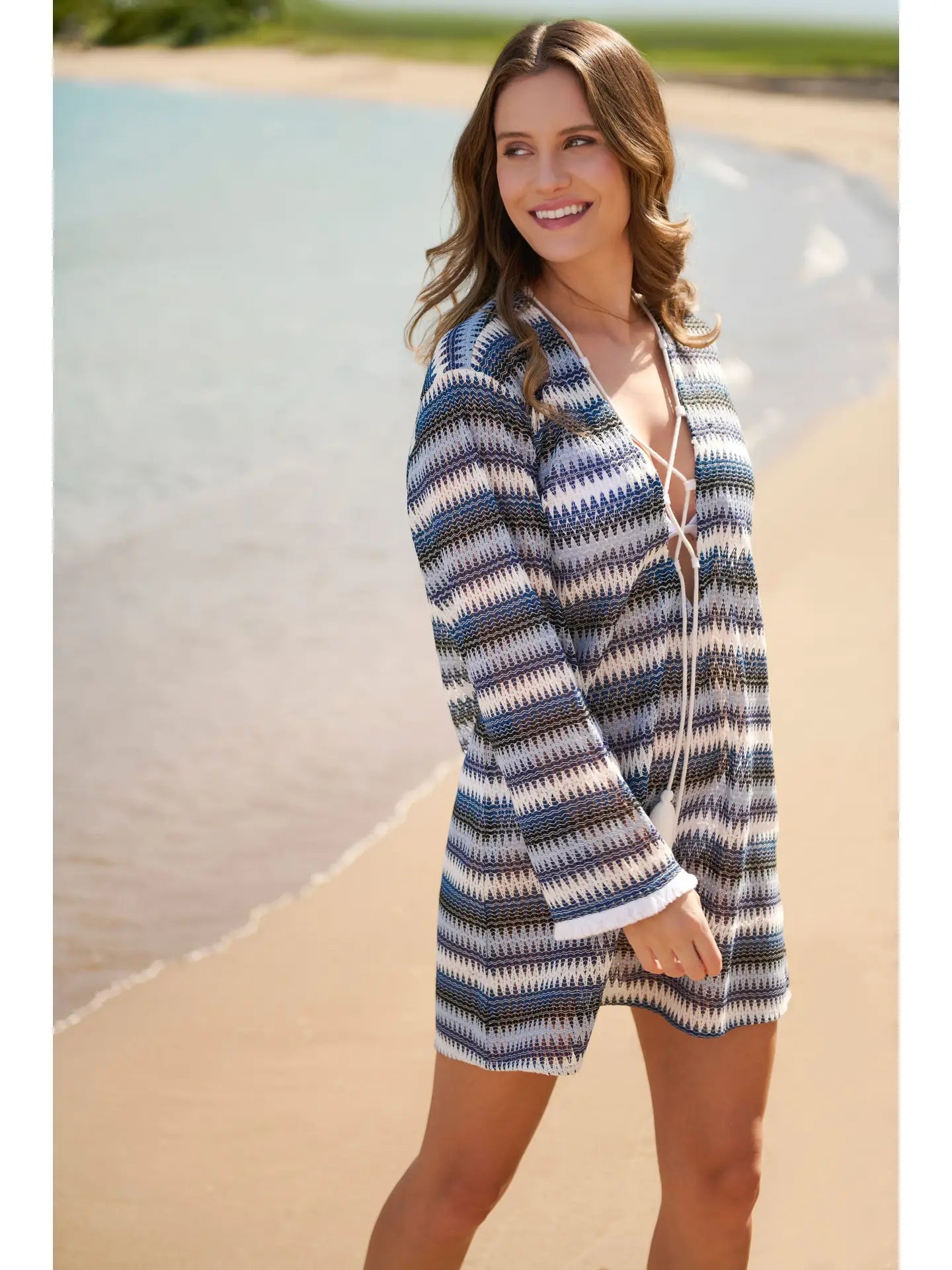 Striped Knit Tassel Tie Beach Cover-Up Dress