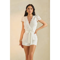 Lace Bodice Solid Bottom Sleeveless Romper