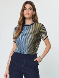 Colorblock Vertical Stripe Knit Short Sleeve Sweater Top