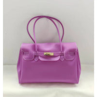 Bright Structured Top Handle Satchel with Gold Turn Lock Closure