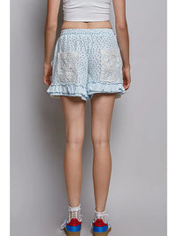 Light Blue Lace Trim Ruffle Shorts
