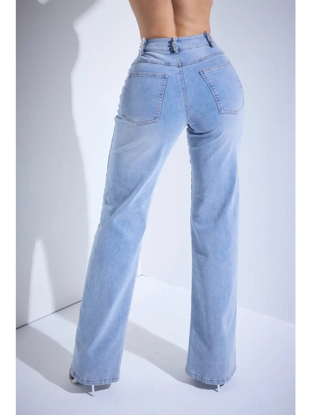 Crystal Stud High-Rise Flare Jeans