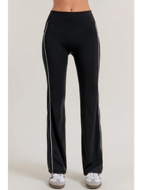 Black High-Waisted Contrast Trim Flare Leg Active Pants