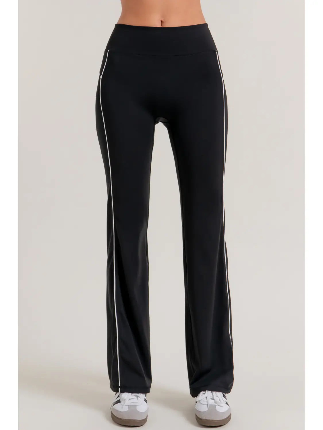 Black High-Waisted Contrast Trim Flare Leg Active Pants