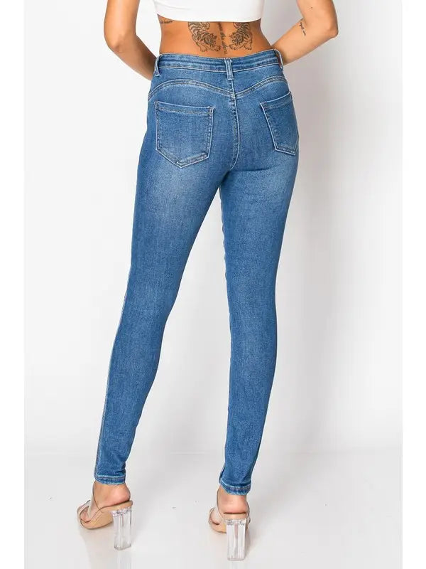 Sequin Mesh Overlay High-Waisted Jeggings Medium Blue