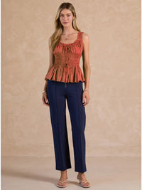 Navy High Waist Tailored Straight Leg Pants