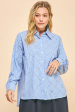 STRIPED LONG SLEEVE LOOSE FIT BUTTON DOWN SHIRT