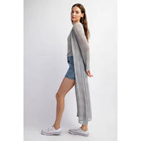 Silver Sheer Knit Longline Open Front Cardigan