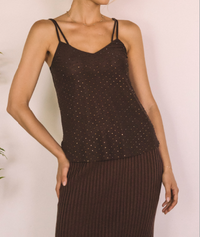 Brown Mesh Double Strap Cami Top