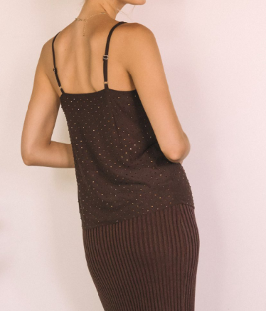 Brown Mesh Double Strap Cami Top