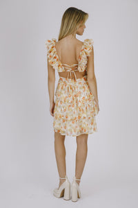 ROSE AND LEAVES PRINT ROMANTIC MINI DRESS
