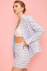 Frayed Edge Plaid Tweed Blazer