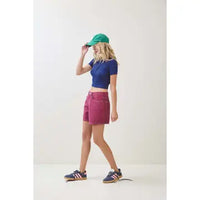 Navy Ribbed Button Front Cropped Tee
