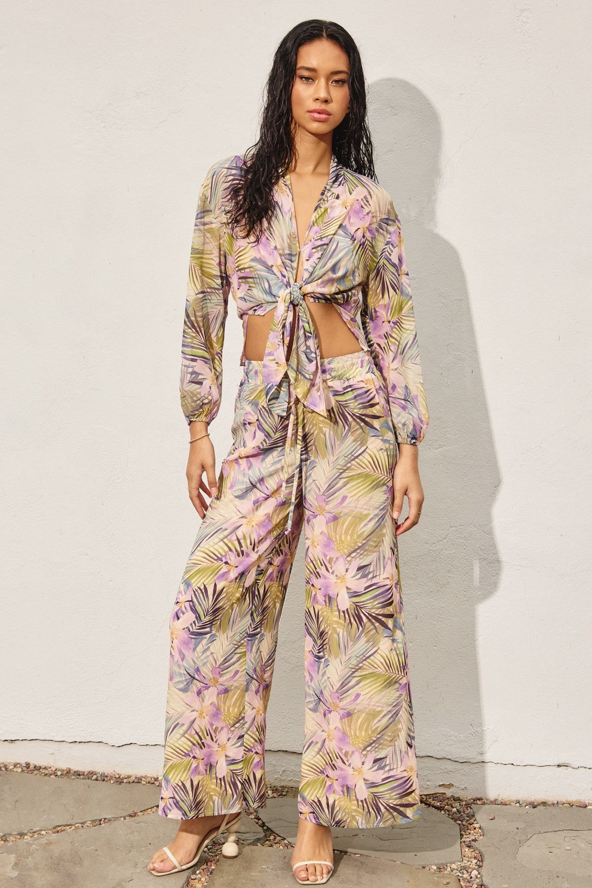 Tropical Lilac and Green Wide Leg Pants