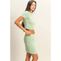 Mint Green Textured Crop Top and Mini Skirt Set