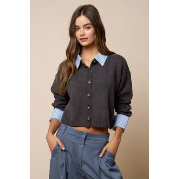 Stripe Trim Sweater Cardigan