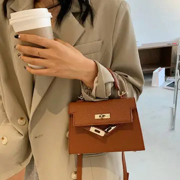 Mini Top Handle Crossbody Bag with Gold Hardware