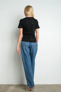 Black Galaxy Speckled Short Sleeve Crew Neck Tee