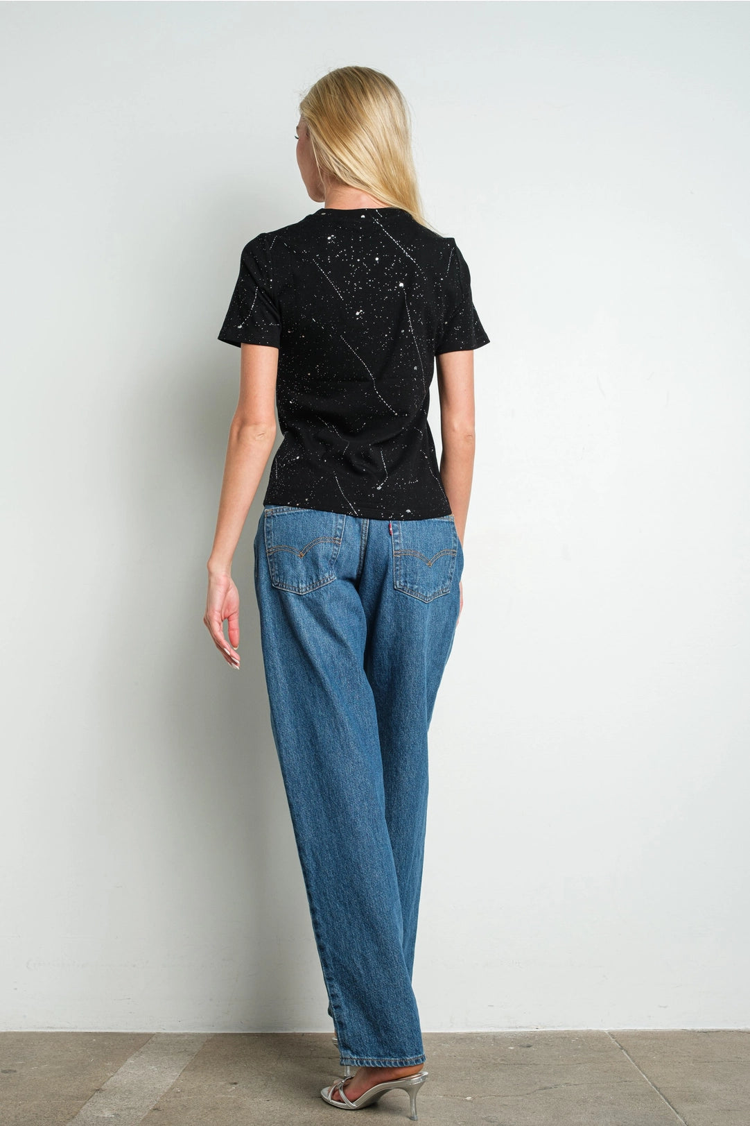 Black Galaxy Speckled Short Sleeve Crew Neck Tee