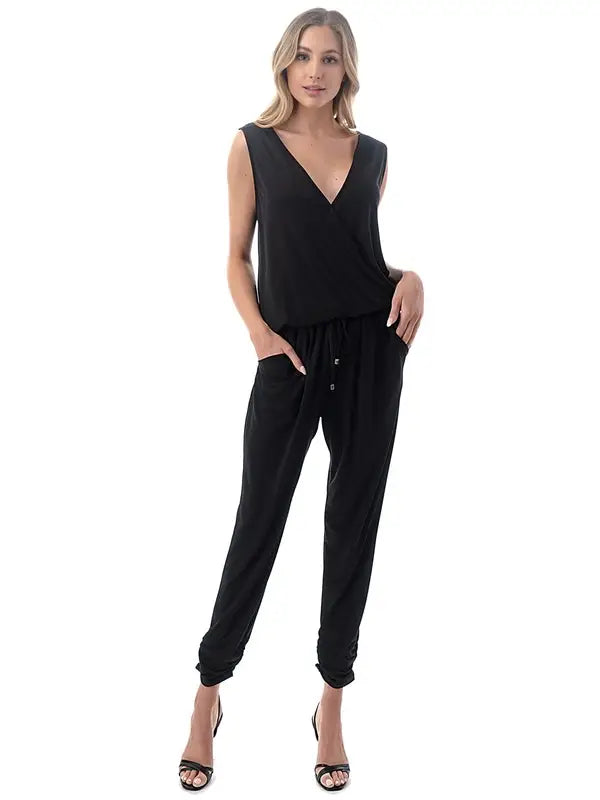 Black Drawstring Waist Jogger Pants with Tapered Leg