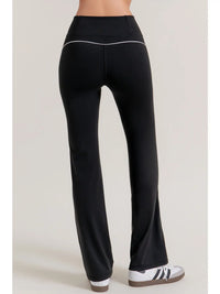 Black High-Waisted Contrast Trim Flare Leg Active Pants